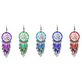 Large Round Dream Catcher Long Beaded Metal Dangle Earrings