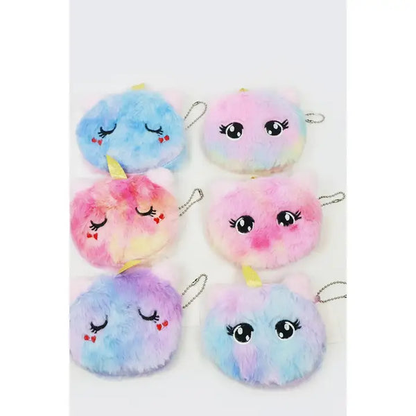 Pastel Rainbow Faux Fur Unicorn Coin Purse