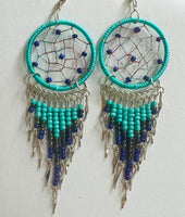 Large Round Dream Catcher Long Beaded Metal Dangle Earrings