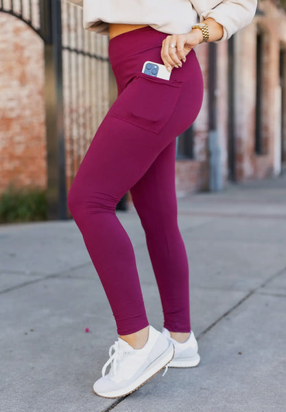 Maroon Full Length Leggings w/Pockets TC