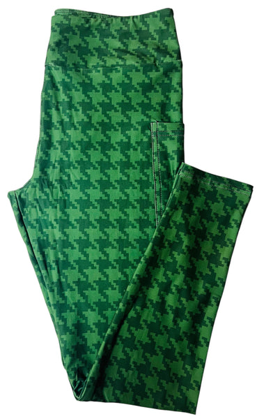 Green Houndstooth Full Length Leggings w/Pockets