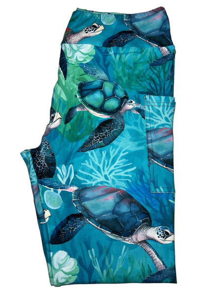 Sea Turtle Full Length Leggings w/Pockets OS