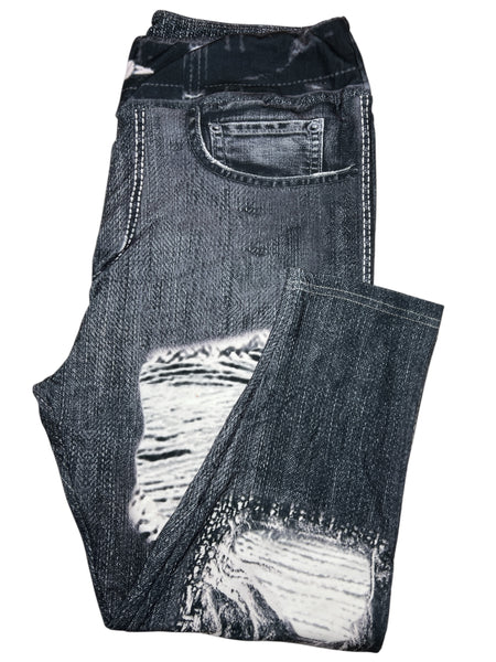 Black Distressed Denim Capri w/Pockets TC